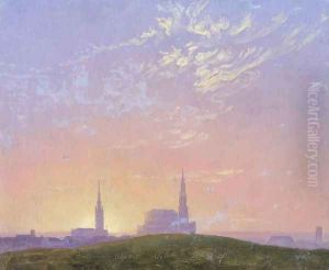 Evening: Sunset behind Dresden's Hofkirche (Abend: Sonnenuntergang hinter der Dresdener Hofkirche) by Caspar David Friedrich