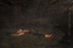 Young Farmer's Wife Resting Near A Brook by Jan Frans Simons