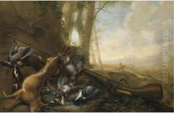 A Still Life With Dead Game, A Hare And A Gun, In A Landscape - view 1