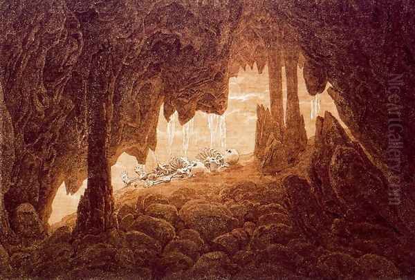 Skeletons in a Cave with Stalacties - view 1