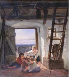 Jeu D'enfants - 1835 - Hst - Sbd, Situee Munchen Et Datee - 47 X 42 Cm