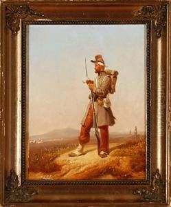 A Smoking Soldier Is Looking Over The Landscape