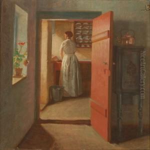 Interior With A Woman by Knud Sinding