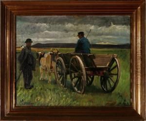Two Farmers At A Horse Carriage by Knud Sinding