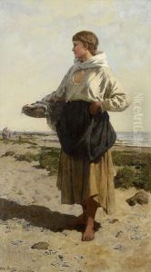 Fiskerjente Pa Strand 1883 1883 by Otto Ludvig Sinding