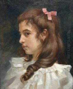 Portrait De Jeune Fille Au Noeud Rose by Jean Paul Sinibaldi