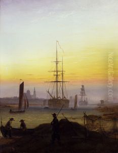 Ships in the port of grab forest by Caspar David Friedrich