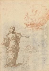 Justice, Holding Scales And A Sword, And Two Subsidiary Studies For A Putto Justice, Holding Scales And A Sword, And Two Subsidiary Studies For A Putto