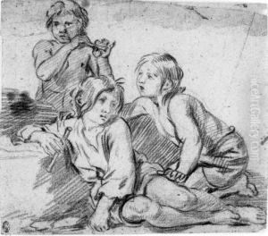 Three Boys Playing The Flute (recto); The Lower Part Of A Nude(verso)