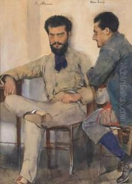 Die Maler Alessandro Altamura Und Othmar Brioschi Im Hotelpagano Auf Capri - view 1