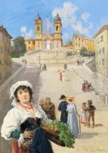 Strasenszene Mit Italienerin Vor Der Spanischen Treppe In Rom