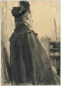 In Die Ferne Blickende Frau Mit Cape