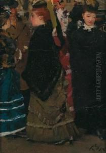 Elegant Ladies In Conversation by Franz Skarbina