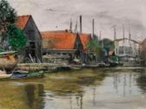 Ansicht Von Dordrecht Mit Bootswerften Am Ufer
