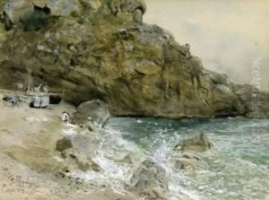Der Strand Von Marina Piccola Auf Capri by Franz Skarbina