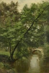 Parklandschaft Mit Bach Im Sonnenschein by Franz Skarbina