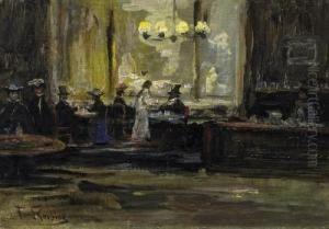 In The Cafe. Study. Signed Lower Left: F. Skarbina by Franz Skarbina