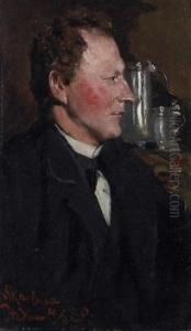Bust-length Portrait Of A Young Man In Profile by Franz Skarbina