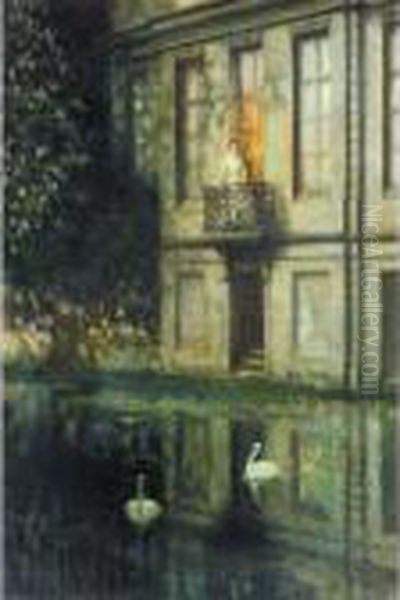Mondnacht: Hauser Am Wasser Mit Schwanen (moonlit Night) - view 1