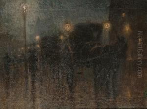 Horse And Coach In A Moonlit Street by Franz Skarbina
