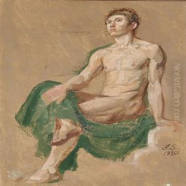 Nude Male In A Green Cloth - view 1