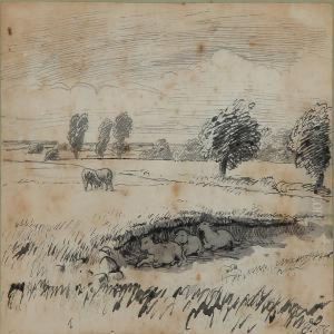Landscape With Sheep Seeking Shelter For The Wind by Joakim Skovgaard