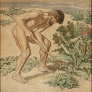 Adam Dig Up Thistles. Scene From The Oldtestament by Joakim Skovgaard