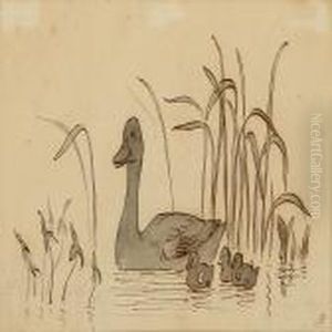 A Duck Family On A Lake by Peter Christian T. Skovgaard