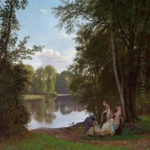 Quiet Summer Evening At A Lake In The Forest by Peter Christian T. Skovgaard