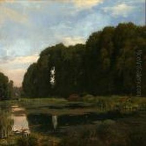 Stag And Fallow Deers By A Forest Lake by Peter Christian T. Skovgaard