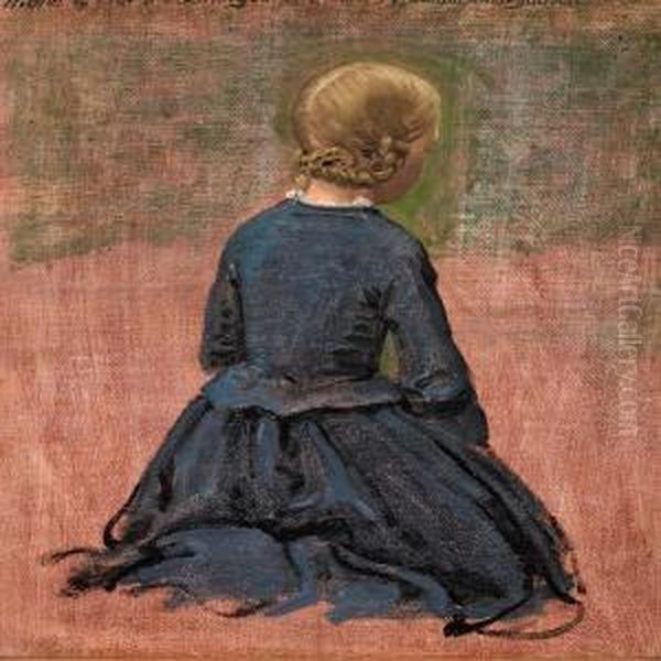 Kneeling Girl In A Blue Dress - view 1