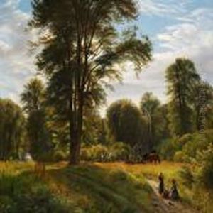 Two Little Girls Are Bringing Lunch To Two Forest Workers by Peter Christian T. Skovgaard