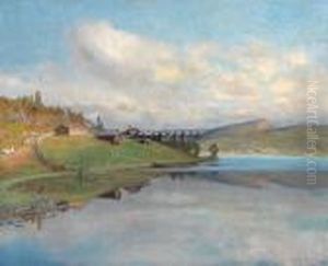 Aftenstemning Olje Pa Lerret by Christian Eriksen Skredsvig