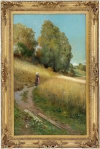 Autumn Landscape With Woman And Corn Field by Christian Eriksen Skredsvig