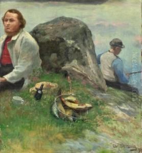 P. Chr. Asbjornsen Pa Tur Med Fiskergutt 1897 by Christian Eriksen Skredsvig