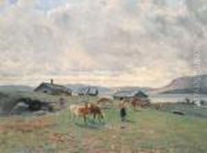 Morgenstemning Pa Holmvassbu Olje Pa Lerret by Christian Eriksen Skredsvig