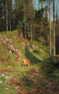 Budeie Med Kyr 1884 by Christian Eriksen Skredsvig