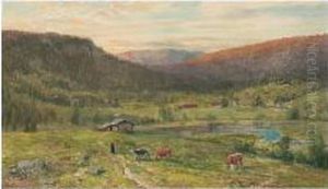 Gjete Kuene (tending The Cows) by Christian Eriksen Skredsvig
