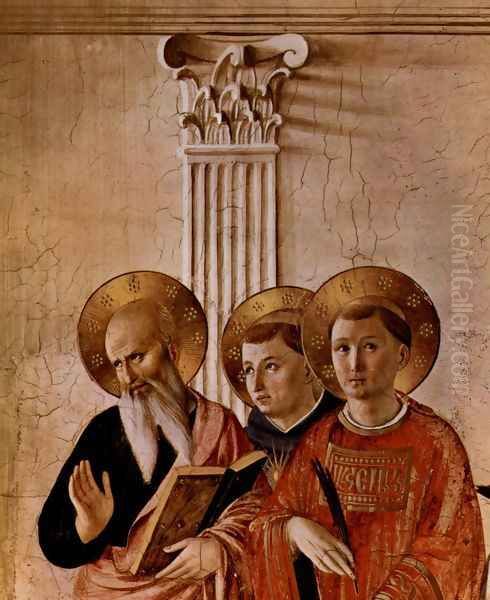 Mary and the Christ child and saints, detail Evangelist John, v. Thomas Aquinas, Lawrence Martyr - view 1