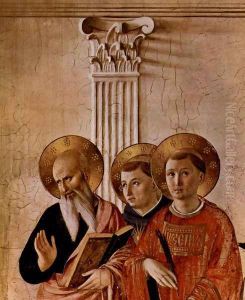 Mary and the Christ child and saints, detail Evangelist John, v. Thomas Aquinas, Lawrence Martyr