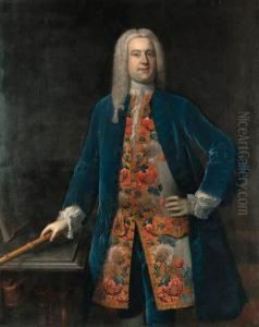 Portrait Of A Gentleman, 
Traditionally Identified As Georgefrederick Handel, 
Three-quarter-length, In A Blue Velvet Coat Andan Elaborately 
Embroidered Waistcoat, Holding A Flute, In Aninterior