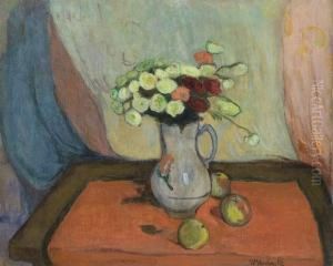 Vase De Fleurs Avec Trois Pommes by Wladyslaw Slewinski