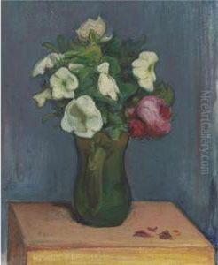 Cruche De Fleurs Blanches Et Une Rose by Wladyslaw Slewinski