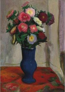 Bouquet De Fleurs Au Vase Bleu by Wladyslaw Slewinski