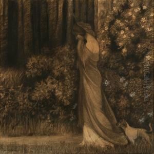 A Lady With Herdog, Presumably Scene From A Danish Ballade by Agnes Slott-Mrller