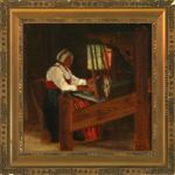 Norwegian Woman Weaving - view 1