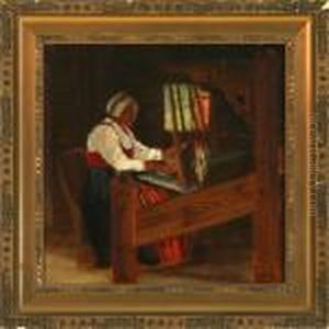 Norwegian Woman Weaving by Agnes Slott-Mrller