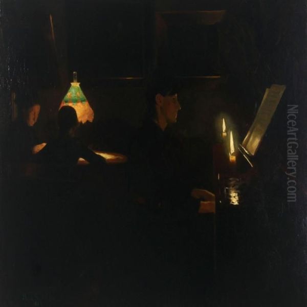 Interior With A Young Woman Playing Piano In The Light Ofcandles - view 1