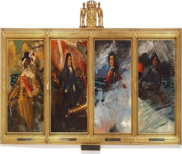 Four Historic Sketches With The 
Danish Naval Heroes Christian Iv, Niels Juel, Tordenskjold And A Danish
 Fisherman - view 1