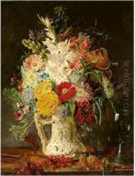 Vase Of Flowers With Self Portrait - view 1